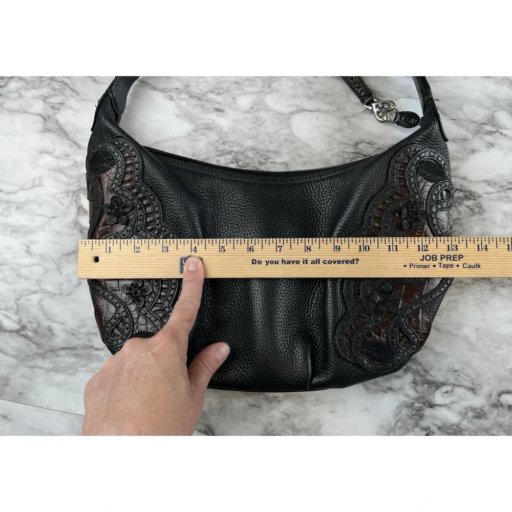 BRIGHTON Masterpiece Niki Hobo Leather Lace Shoulder Handbag Black Y2K